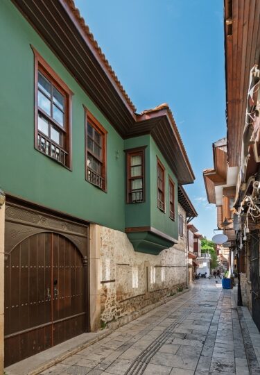 Traditional Ottoman-style homes in the charming alleys of Kaleici, Antalya Old Town