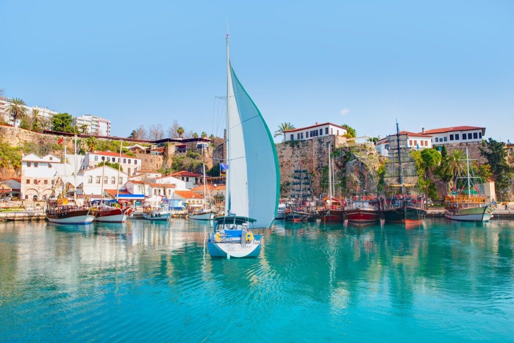 Scenic view of the old harbor in the Old Town in Antalya, Turkey
