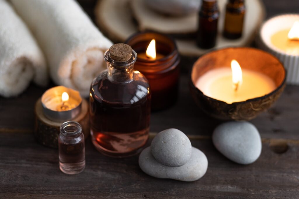 Aromatherapy essential oil used for massage treatments in a Balinese spa