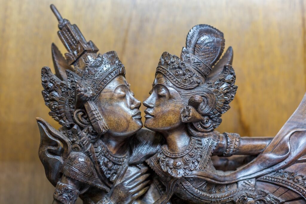 Intricate wooden carving handcrafted in Bali