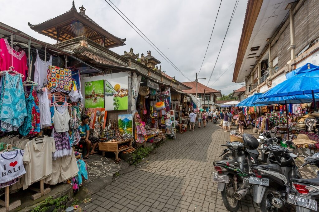 Handicraft and souvenir stalls in Ubud, Indonesia