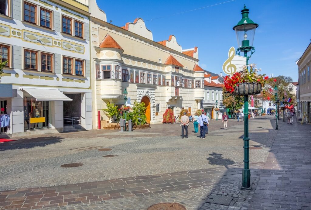 Charming street view of Eisenstadt featuring colorful facades in Austria