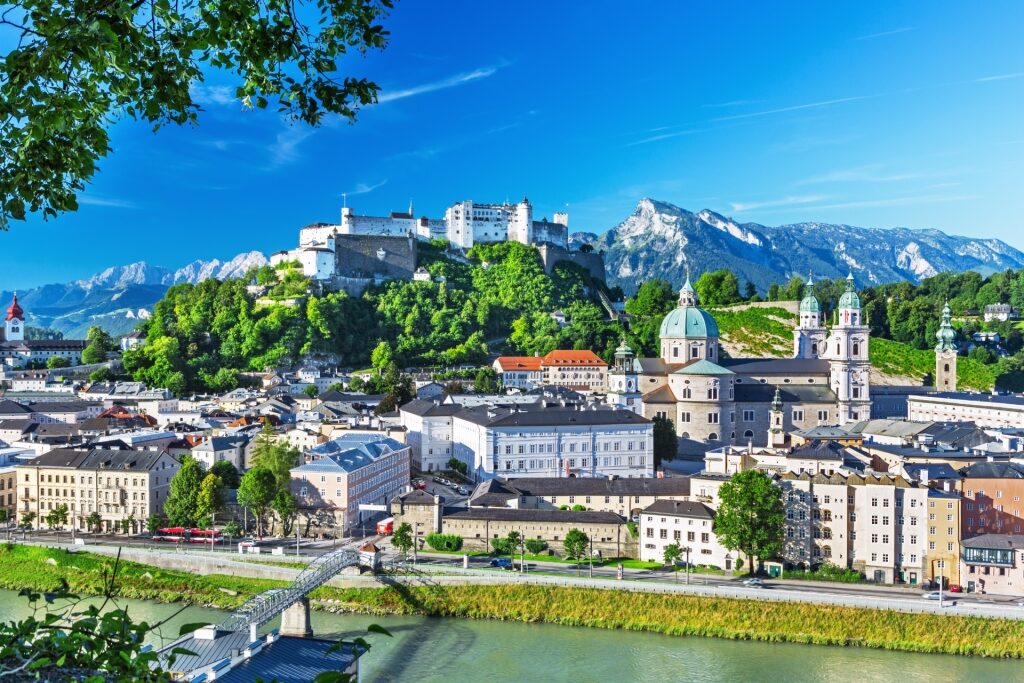 Scenic view of Salzburg Old Town with Hohensalzburg Fortress towering above