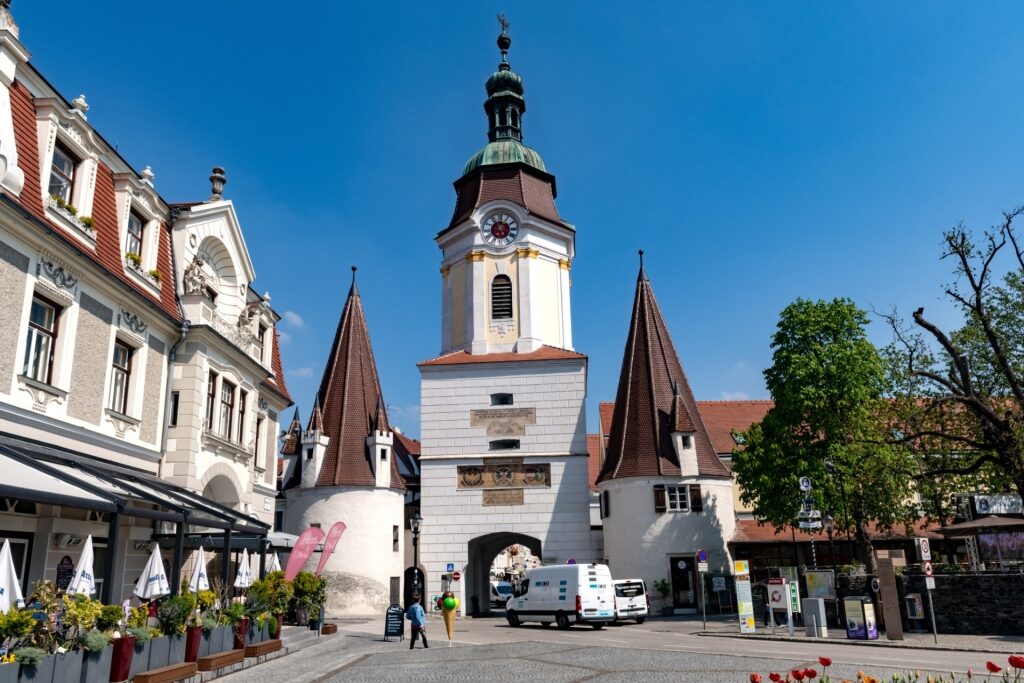 Scenic old town of Krems an der Donau, Austria, with the historic gate
