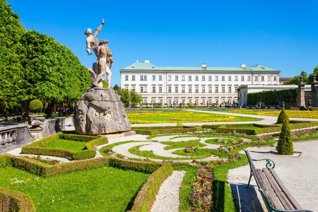 Beautiful Mirabell Gardens in Salzburg, Austria with lush greenery