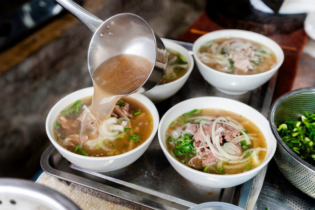 Traditional Vietnamese pho served in bowls