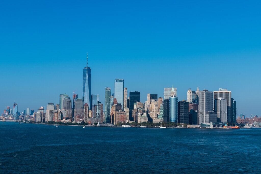 Cityscape of New York City with high-rise buildings and urban skyline