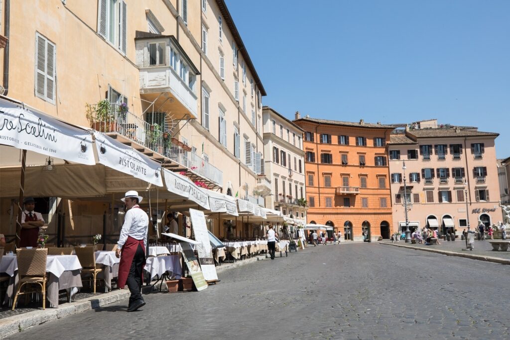 Colorful facades and cafes in Rome’s Piazza Navona