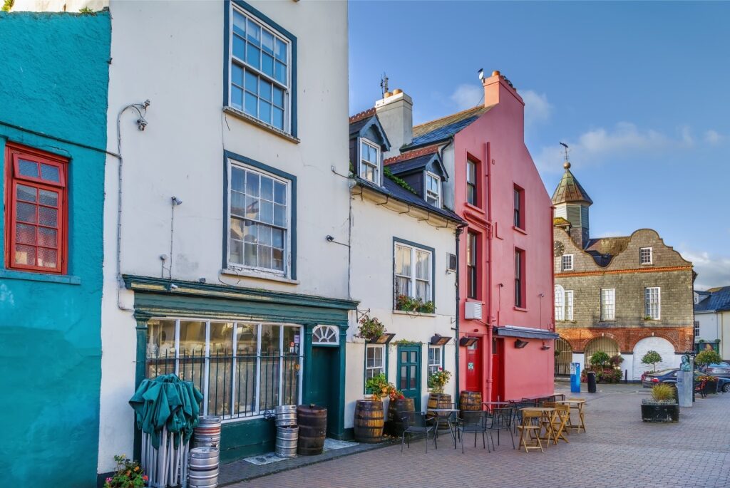 Colorful houses lining a charming street in Kinsale, Ireland