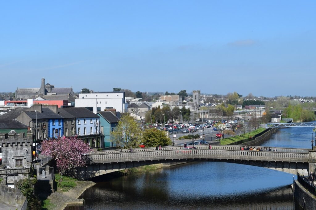 Cityscape of Kilkenny along the River Nore in Ireland