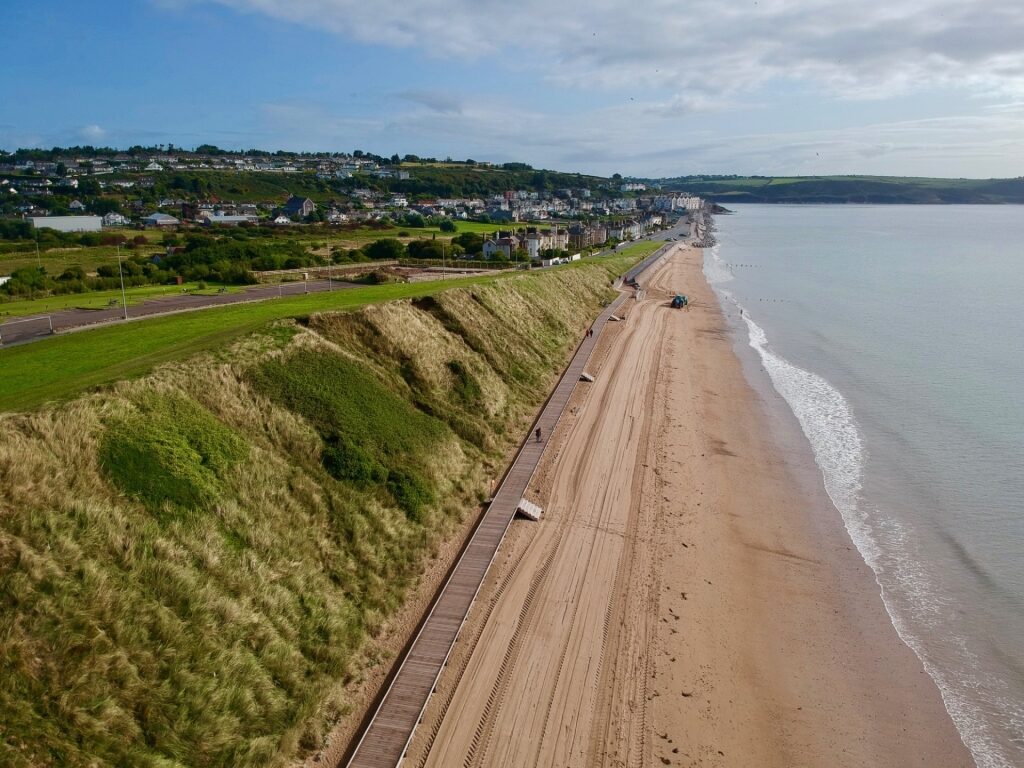 Aerial view of Youghal Front Strand Beach in East Cork, Ireland