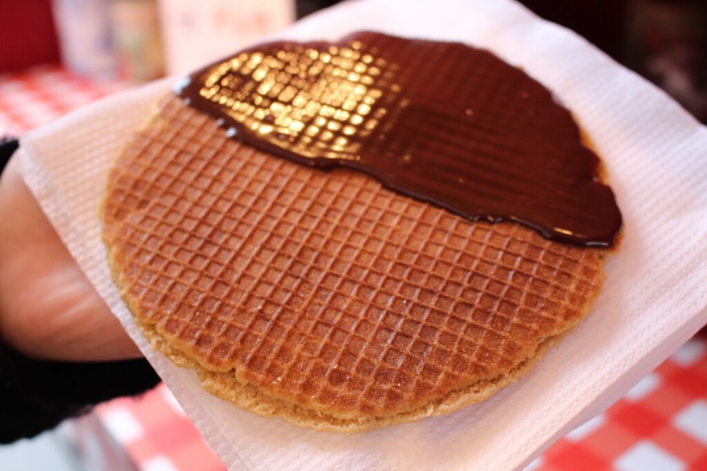 Popular Dutch street food stroopwafel in Amsterdam