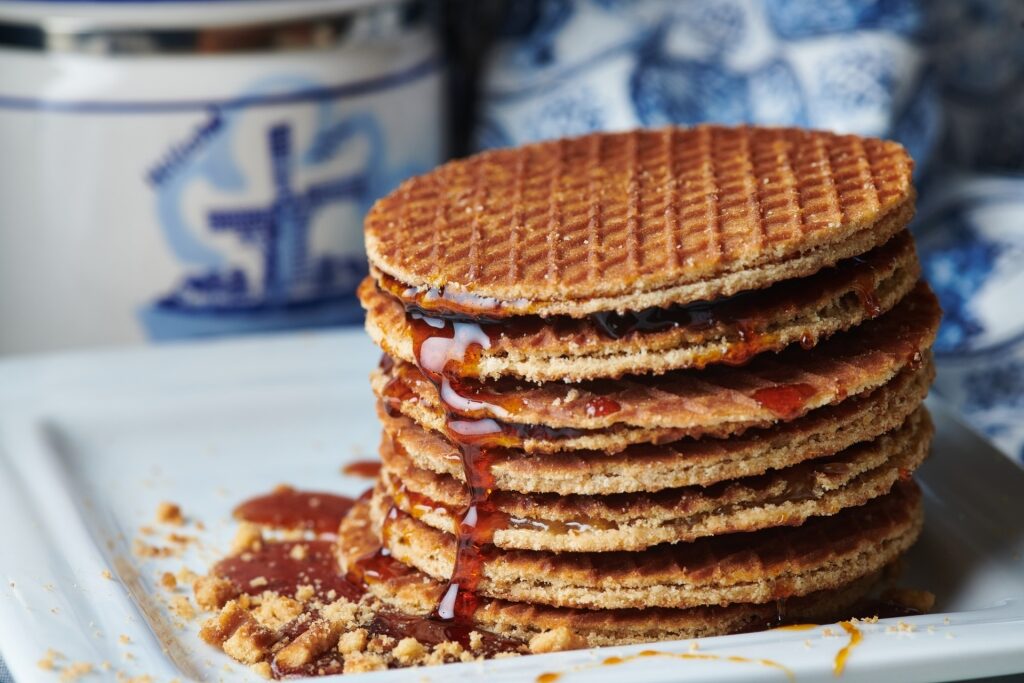 Best stroopwafels in Amsterdam - stroopwafels with syrup dripping