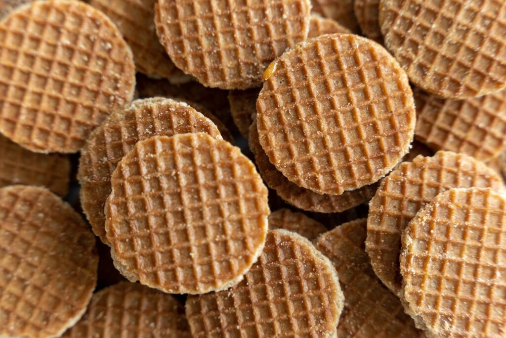 Best stroopwafels in Amsterdam - close up view of stroopwafels 