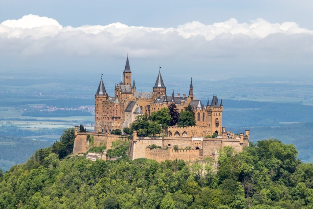 Scenic view of Hohenzollern Castle perched atop a hill in Germany