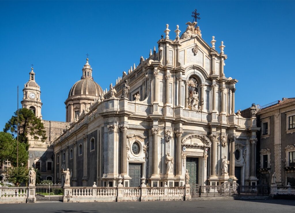 Exterior view of the Cathedral of Sant’Agata in Catania with its ornate Baroque façade