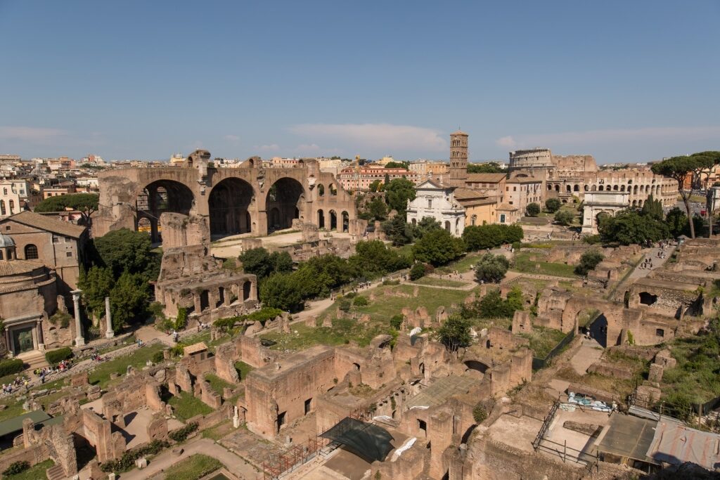 Aerial view of the historic Roman Forum in Rome