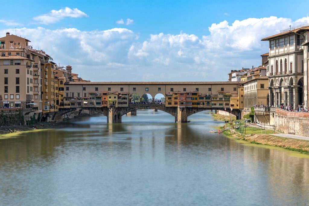 View of the Ponte Vecchio spanning the Arno River in Florence, Italy