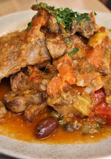 Authentic Maltese rabbit stew Stuffat tal-Fenek, a traditional food in Malta