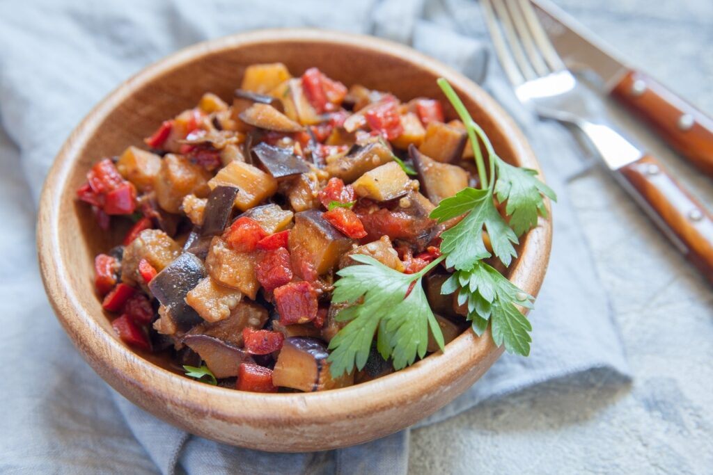 Hearty Maltese kapunata vegetable dish served in a bowl