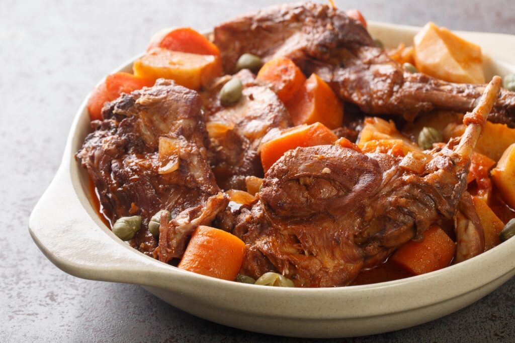 Hearty rabbit stew Stuffat tal-Fenek, traditional food in Malta