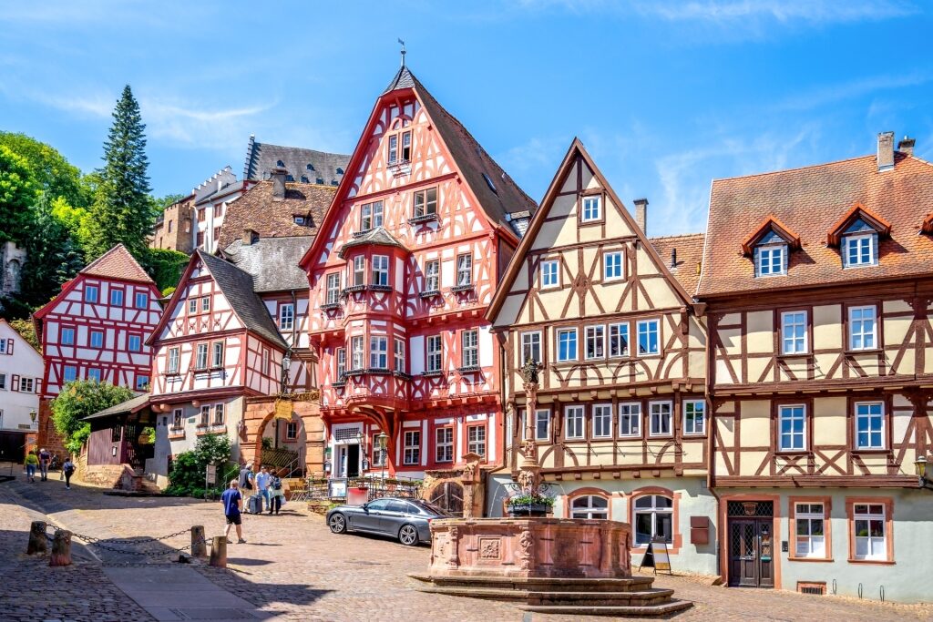 Historic half-timbered buildings in Miltenberg Old Town, Franconia