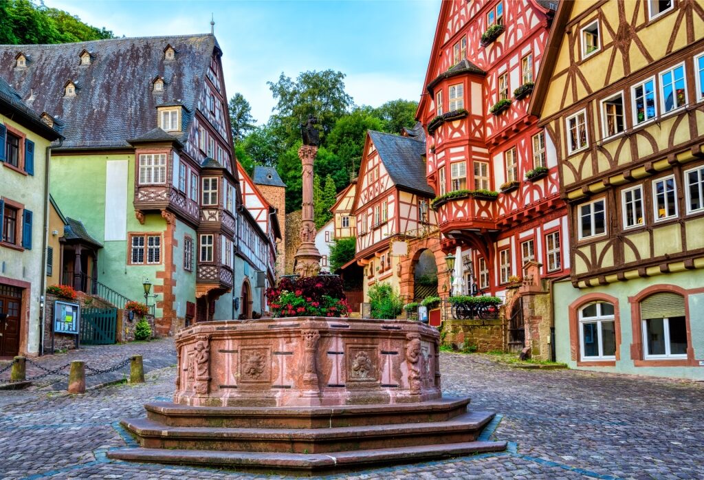 Colorful half-timbered houses in the historic medieval Old Town of Miltenberg