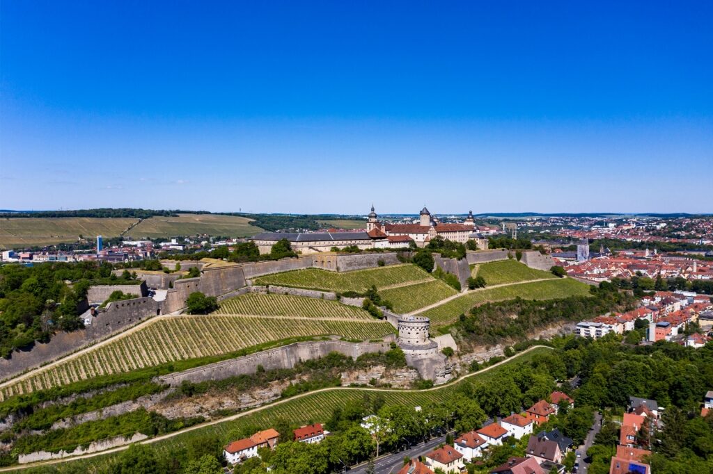 Aerial view of Marienberg Fortress overlooking Würzburg