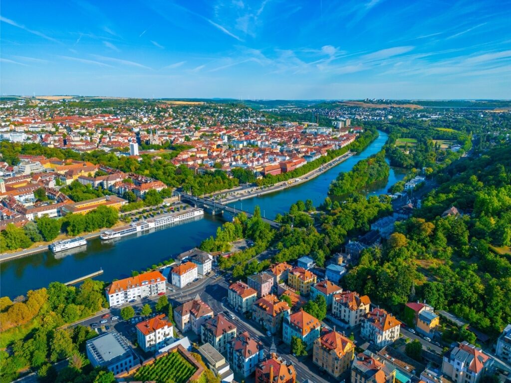 Aerial view of Würzburg with the Main River and historic cityscape