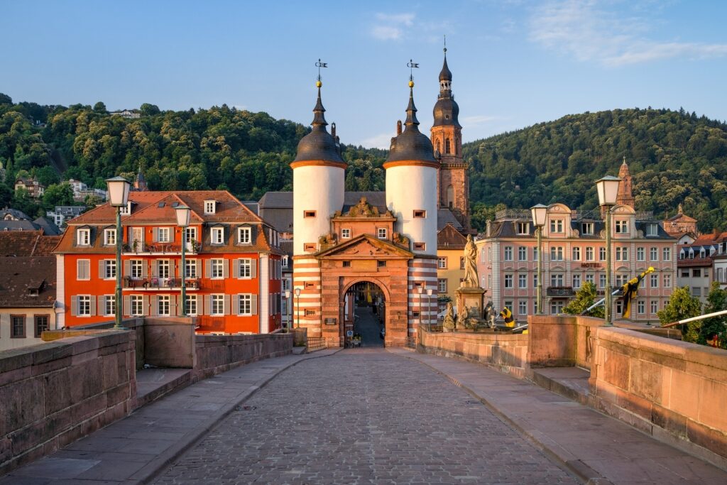 Twin tower gate of the Alte Brücke in Heidelberg, Germany