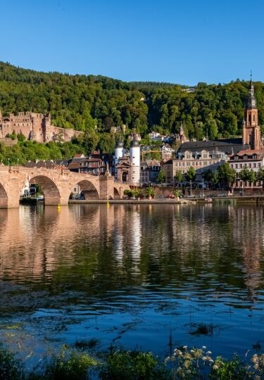 View of Heidelberg’s old town and castle overlooking the Neckar River
