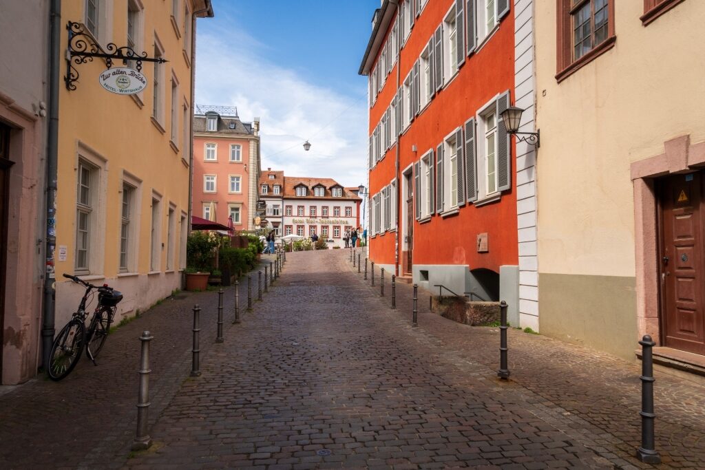 Scenic Old Town Heidelberg street with colorful historic architecture