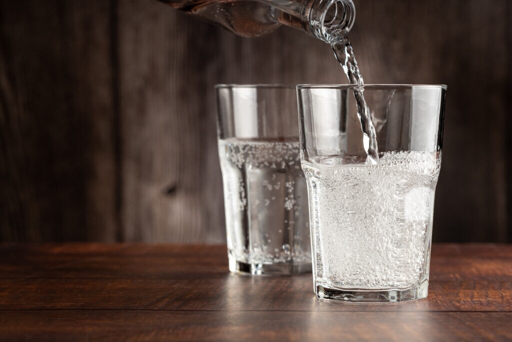 Glasses filled with cold sparkling water