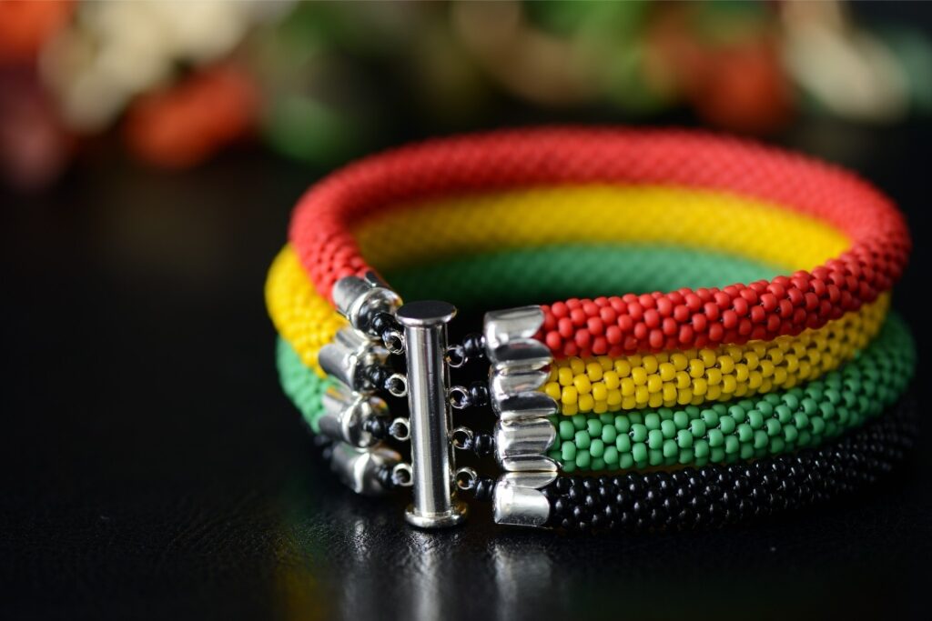 Handcrafted Jamaican-style bead crochet bracelet