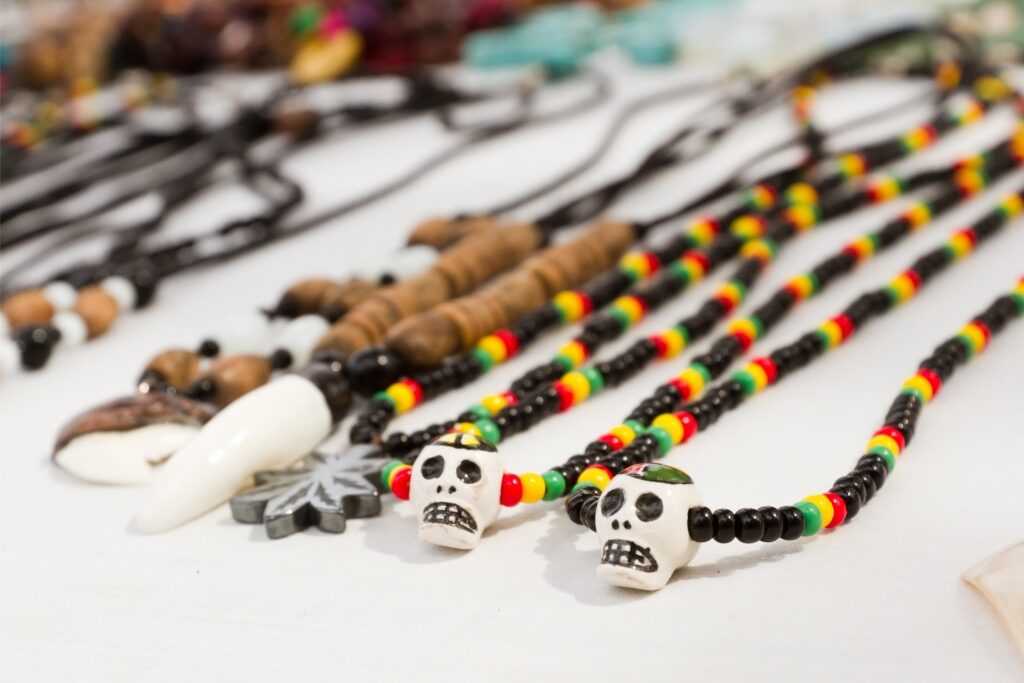 Necklace designed with traditional Rasta colors for Jamaica souvenirs