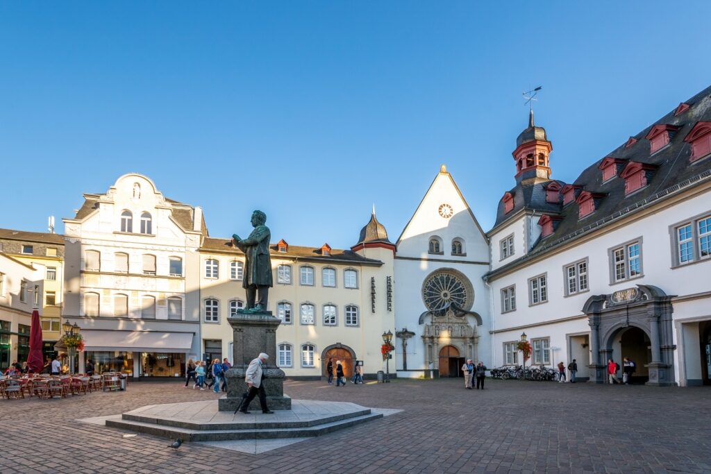 Jesuitenplatz square in Koblenz surrounded by historic buildings