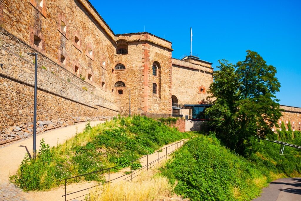 Ehrenbreitstein Fortress exterior view with greenery in Koblenz
