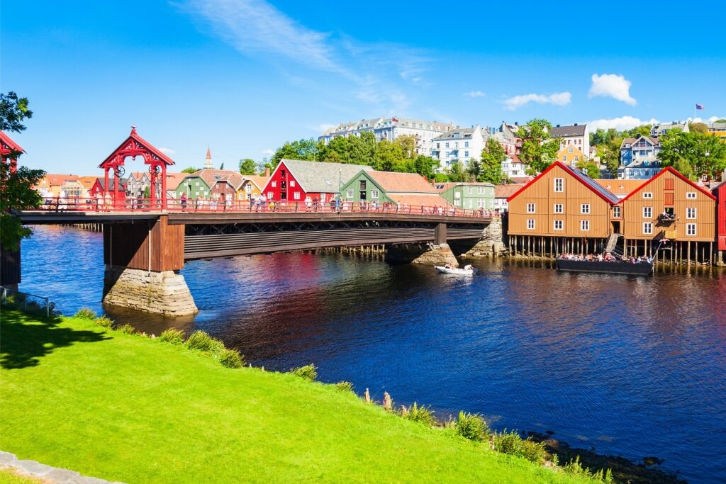 View of Trondheim with colorful buildings along the river