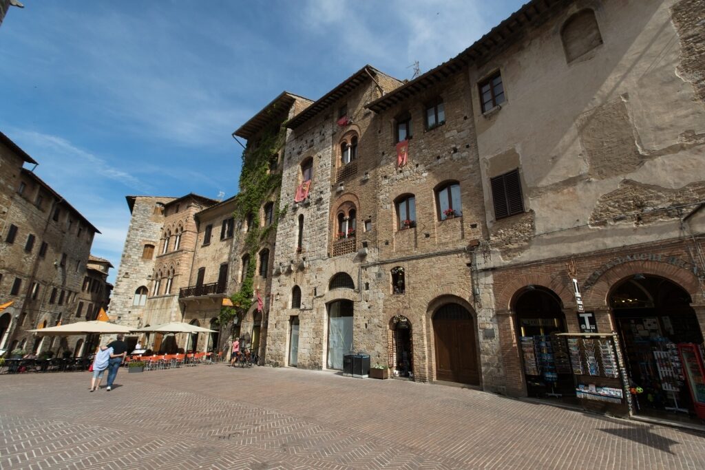 Historic buildings and street of San Gimignano, Tuscany, Italy