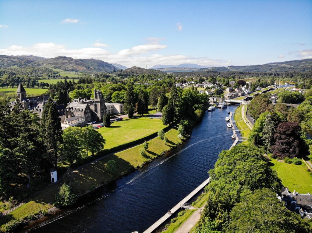 Scenic Caledonian Canal running through Fort Augustus, Scotland