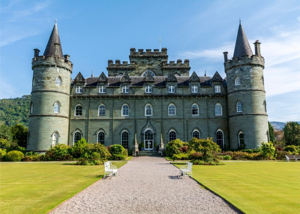 Historic Inveraray Castle with landscaped grounds and gardens