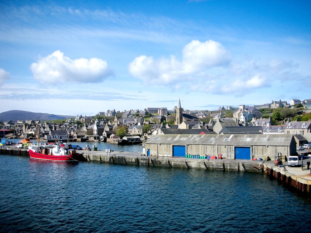 Scenic view of Kirkwall town and harbor
