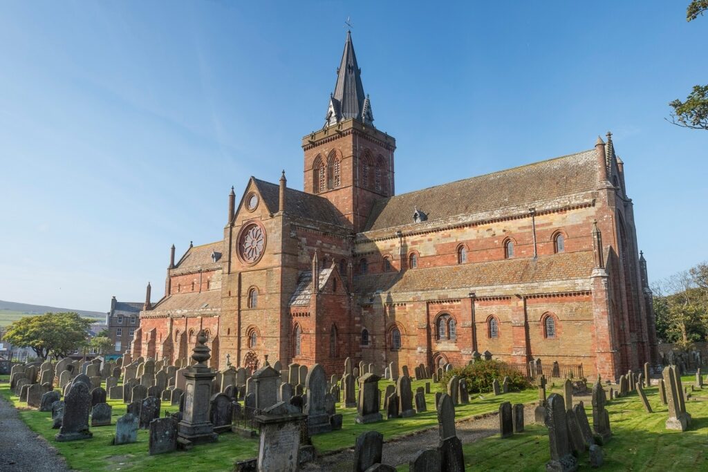 Historic St. Magnus Cathedral with Gothic architecture in Kirkwall