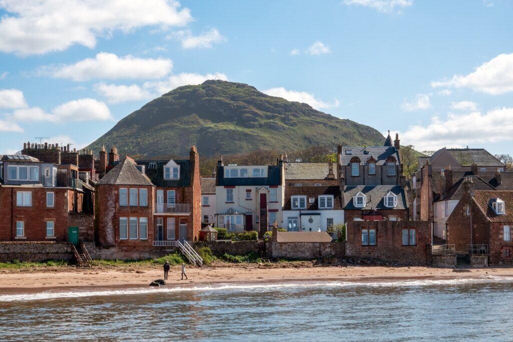 Coastal town of North Berwick with prominent hill in the background