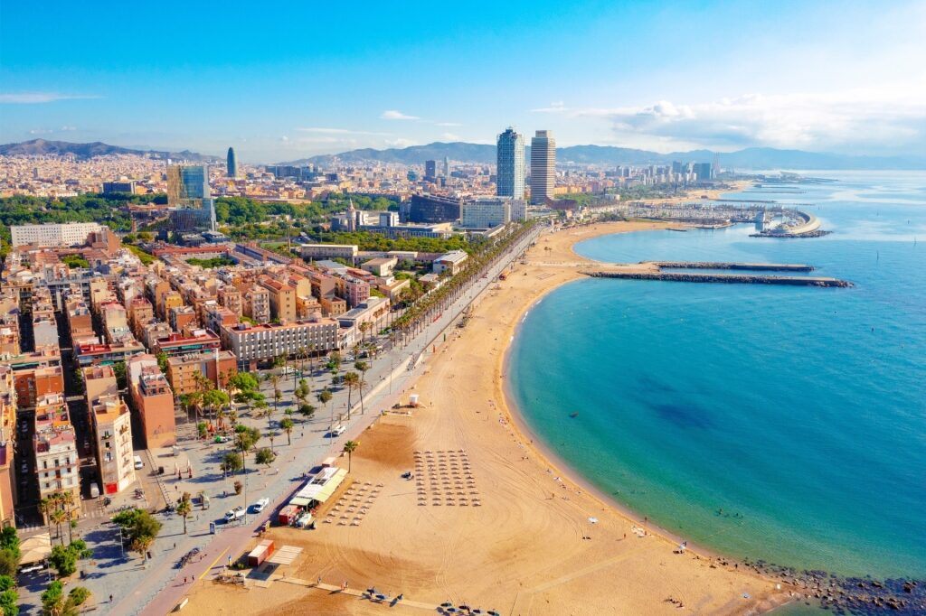 Valencia vs. Barcelona - aerial view of Barceloneta Beach, Barcelona