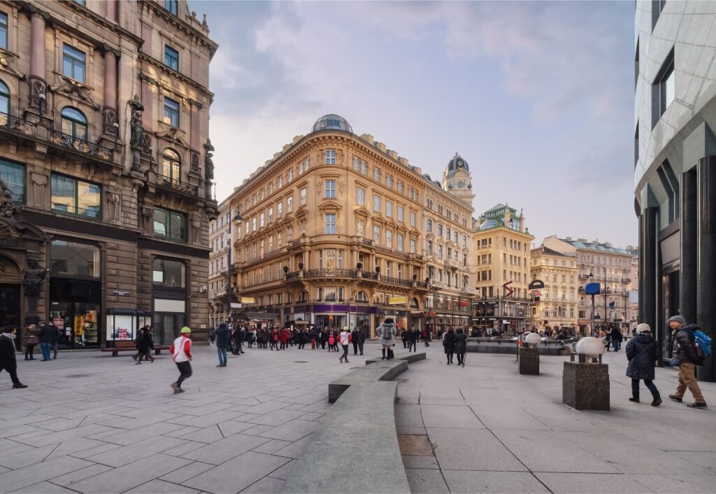 Scenic street view of Old Town Vienna in winter