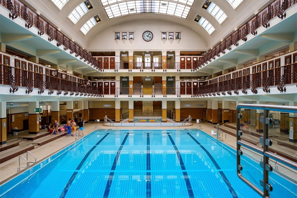 Amalienbad indoor pool with contemporary design elements