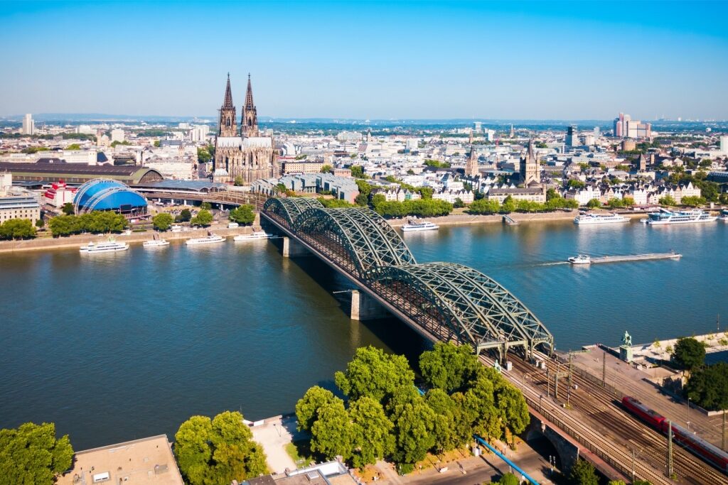 Aerial view of Cologne with historic landmarks