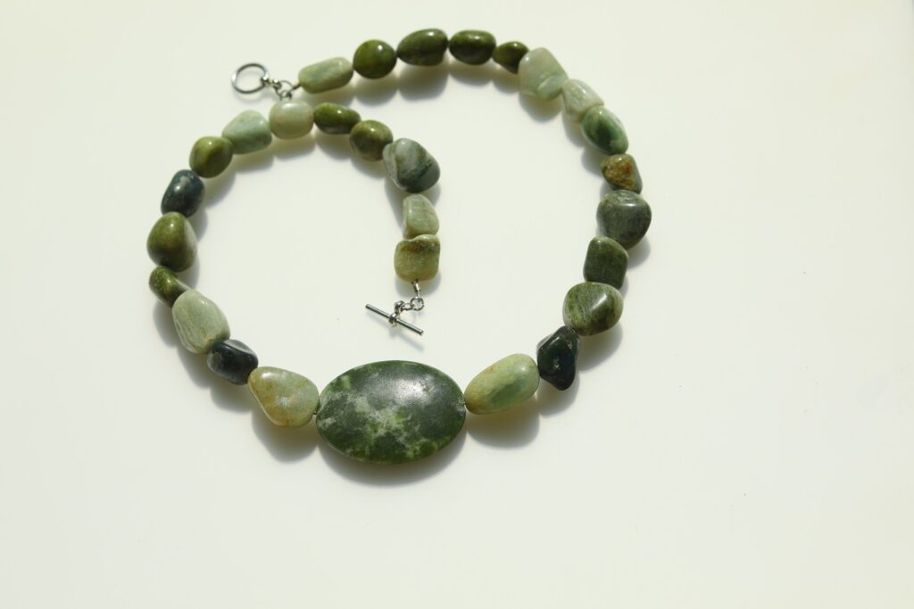 Handcrafted jewelry made from polished green jade beads