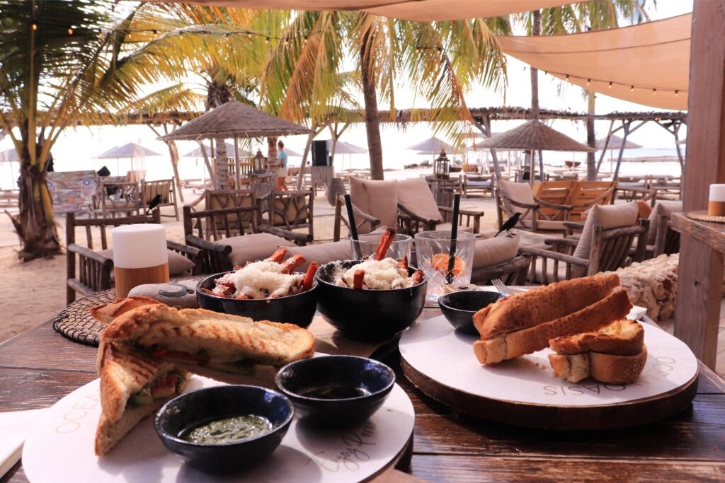Meal served at a beach club in Bonaire